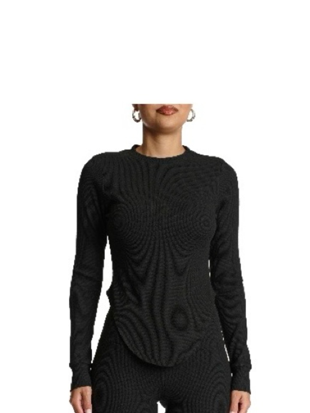 naked wardrobe Black Ribbed Long-Sleeve Crewneck Top